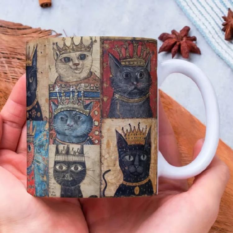 Medieval Cats Pattern Mug With Handle Heat Resistant Afternoon Teas Mug Drinking Cup for Coffee Teas Milk Enduring
