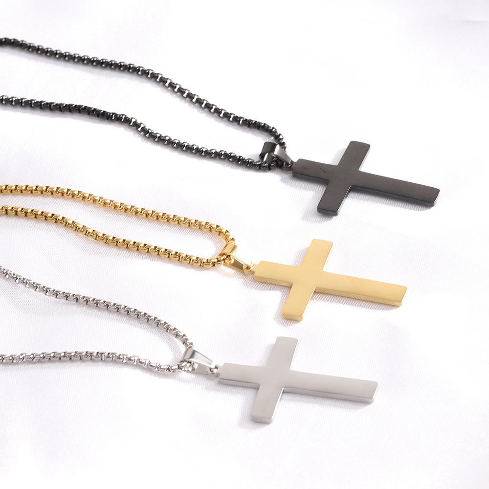European & American Style 26MM Rhinestone Cross Necklace: Simple Versatile Stainless Steel Pendant for Women