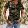 Women Plus Size Keyhole Ring Neck Cold Shoulder Short Sleeve T Shirt Skull Rose Printed Cyan Black