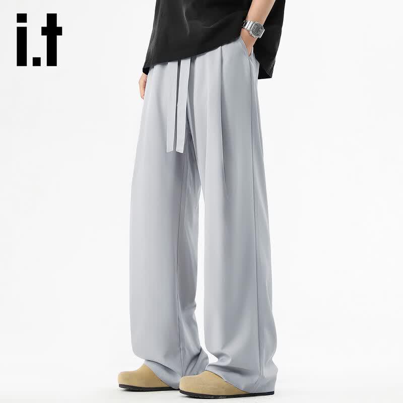 izzueit Men's Ice Silk Straight-Leg Casual Pants