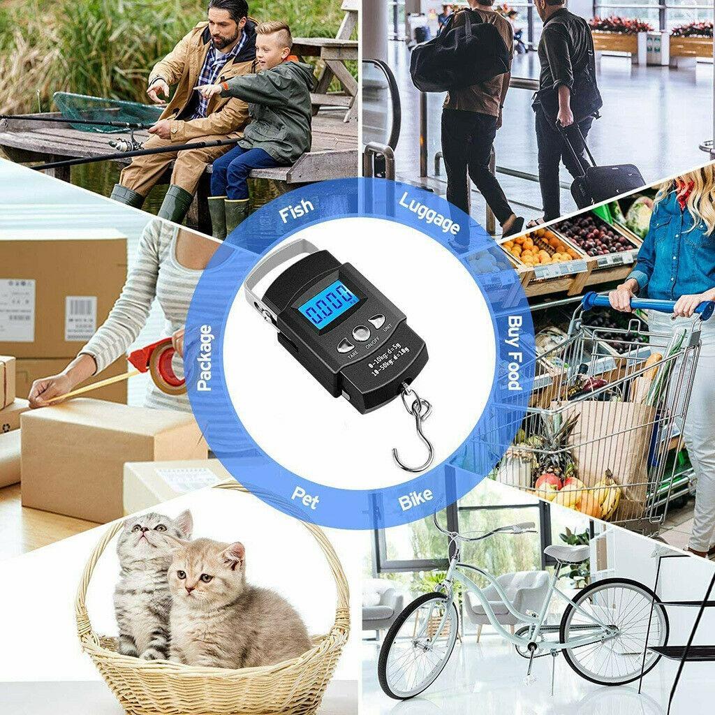 Electronic Scale Backlit LCD Display 110lb/50kg with Measuring Tape Balance Digital Fishing Hanging Hook Scale Tool