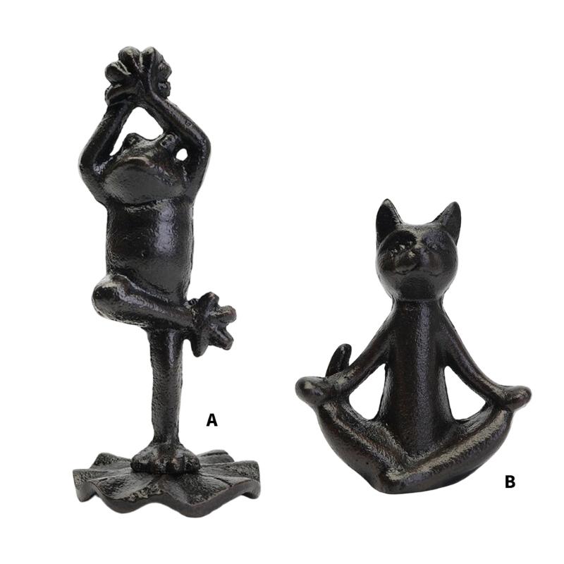 Cast Iron Meditations Animal Figurine Decors, Antique Tabletop Accent for Shelf Styling, Desk Corner, and Calm Home Displays