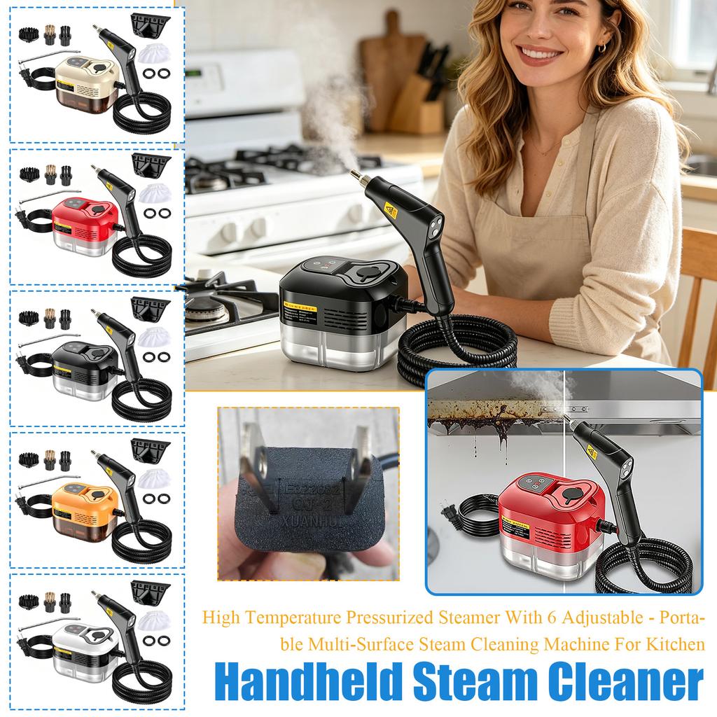 High Temperature Steam Cleaner Machine with Multiple Brush Attachments and Adjustable Steam Nozzle for Home and Commercial Use