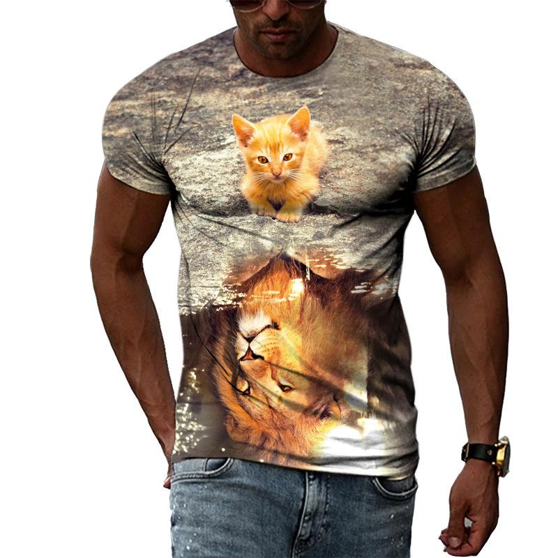 

Футболка с короткими рукавами и принтом в виде животных с 3D-цифровым принтом для мужчин. Футболка с изображением льва для мужчин 6XL