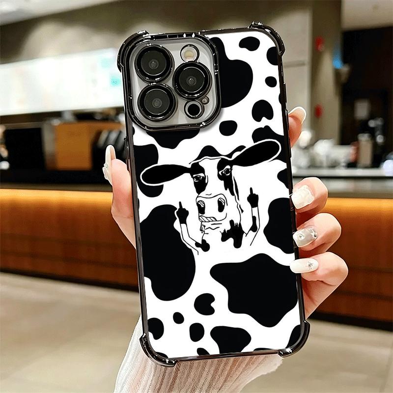 White Black Dairy Cattle Symbol Soft Phone Case For iPhone 15 16 17 Air 14 Pro Max 16E Plus 13 12 Mini Plating Anti-Fall Fundas