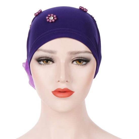 Muslim Women Faux Pearl Flower Hat Hijab Hair Loss Head Scarf Turban Cap Wrap