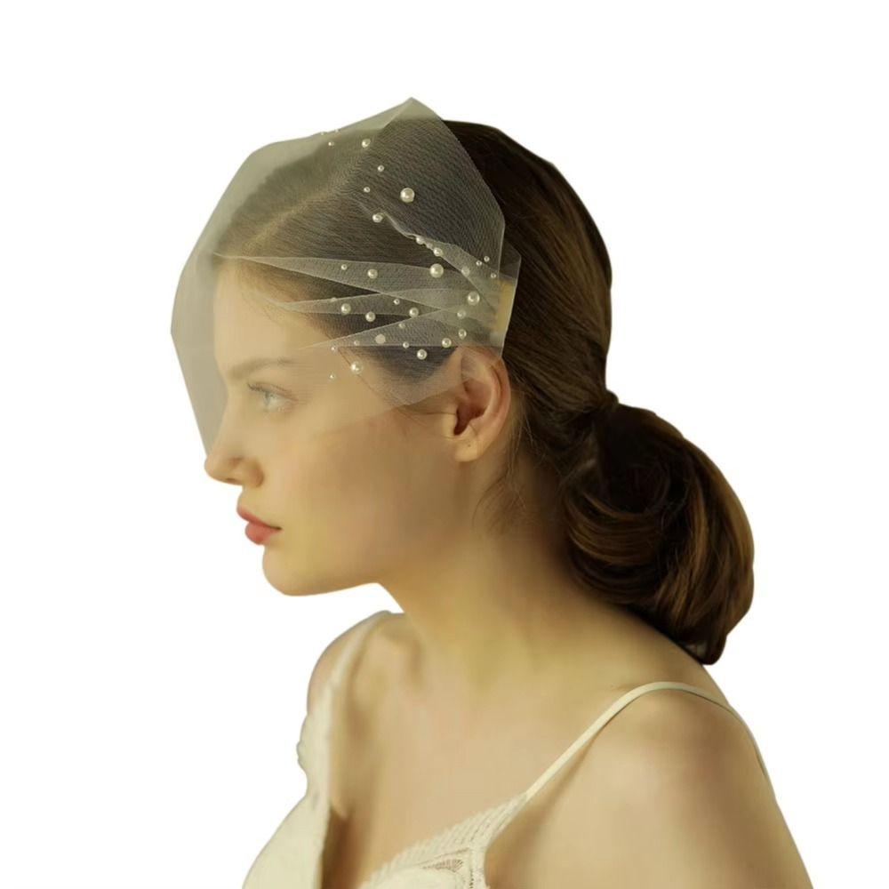 Soft Tulle Blusher Veil Handmade Pearls Side Comb Veil Lightweight Bridal Veil  Bridal Shower