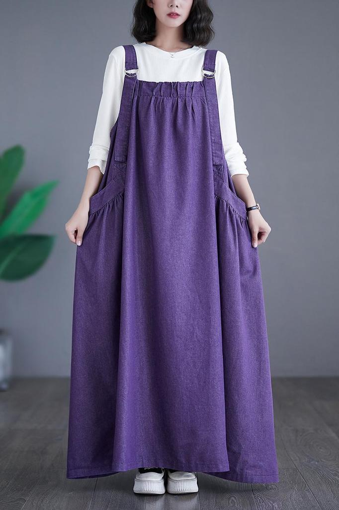New spring, summer and autumn long dress retro loose and thin denim strap skirt long pendulum dress women's tide