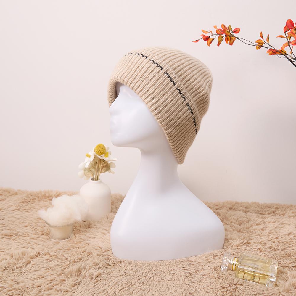 Korean Style Women 100% Pure Cashmere Beanie Hat Custom Casual Luxury Fashion Warm Ladies Cashmere Winter Hats One Size