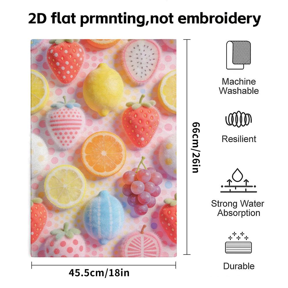 Plush Fruit Pattern Bath Towel, Strawberry Orange Print, Soft Absorbent Daily Use Towel