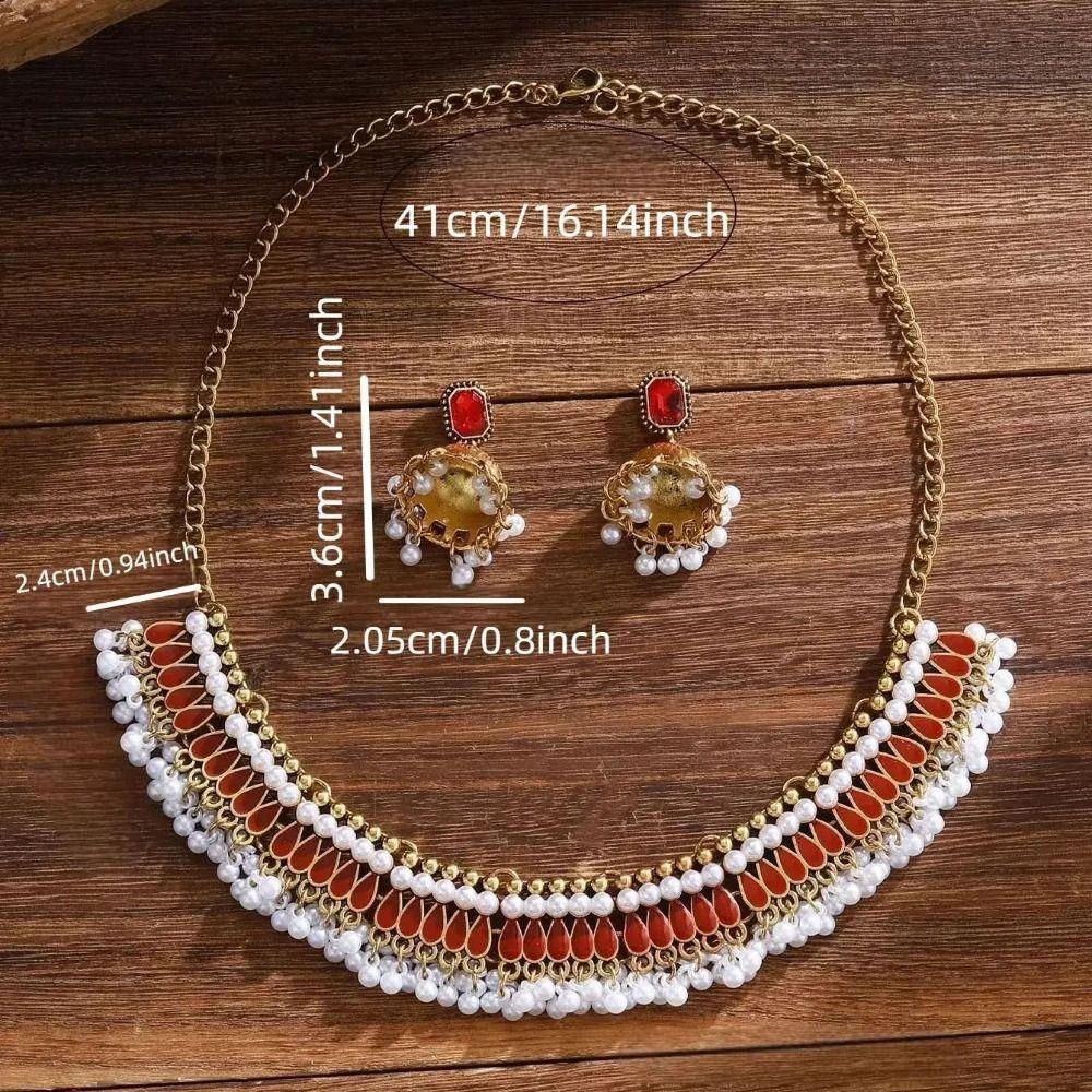 Ethnic Style Oil Drop Necklace And Earring Fashionable Clavicle Chain Vintage Jewelry Set  Birthday