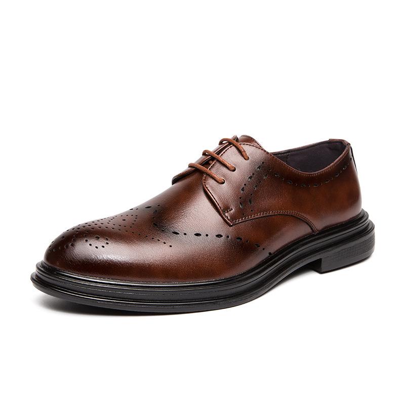 Men s Large Leather Pointed Toe Brogues - Formal & Casual Wedding Suit Shoes 43 коричневый