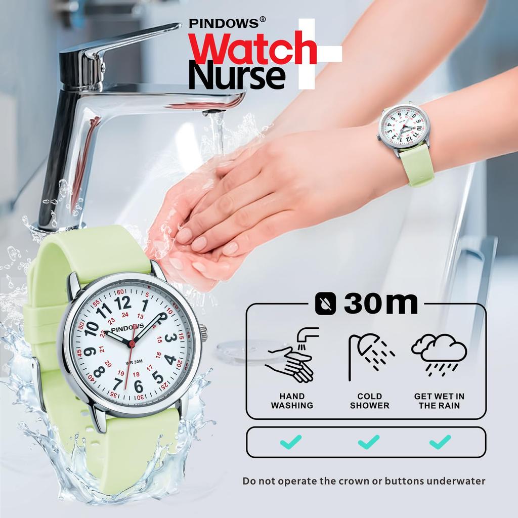 PINDOWS Unisex Analog Quartz Watch for 30m Water Military Time Luminous Dial for Easy Visibility Women's Watch, Students, Resistant, Display,