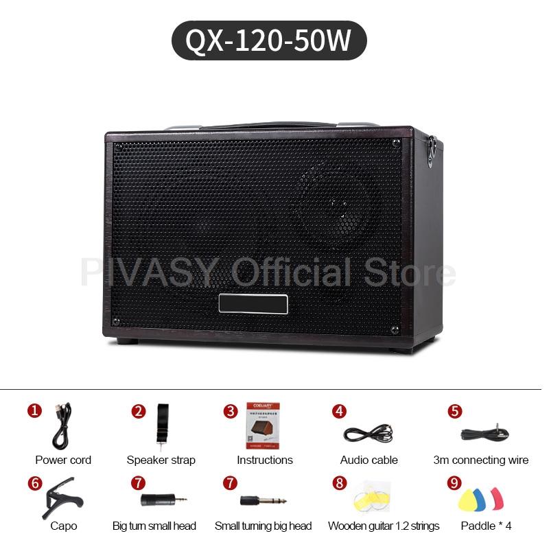 

50 Вт 6,5-дюймовый деревянный Bluetooth-динамик, портативная гитара, баллада, звуковая коробка, уличный многофункциональный сабвуфер для игры и пения