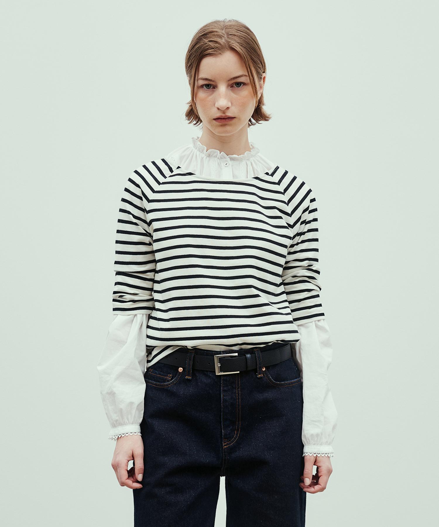 Uniform Bridge Stripe Sleeve Tee(Women) Ivory Free