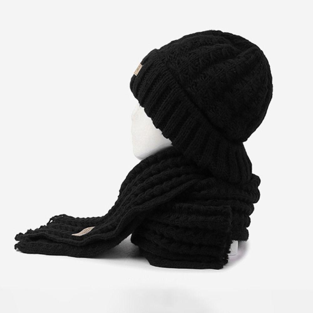 Thick Warm Wrap Hat & Scarf Warm Set Acrylic Blended Cashmer Keep Warm Cap For Travel Outdoor