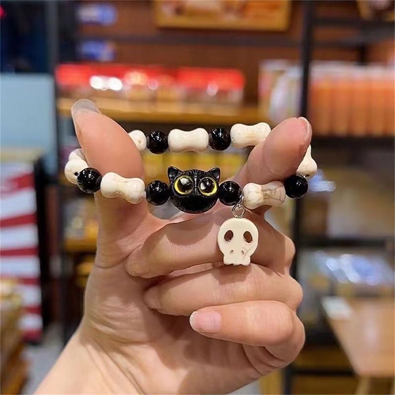 Cute Versatile Black Cat Bracelet For Women Men Cartoon Animal Beaded Bracelets Couple Jewelry Accessories Gifts