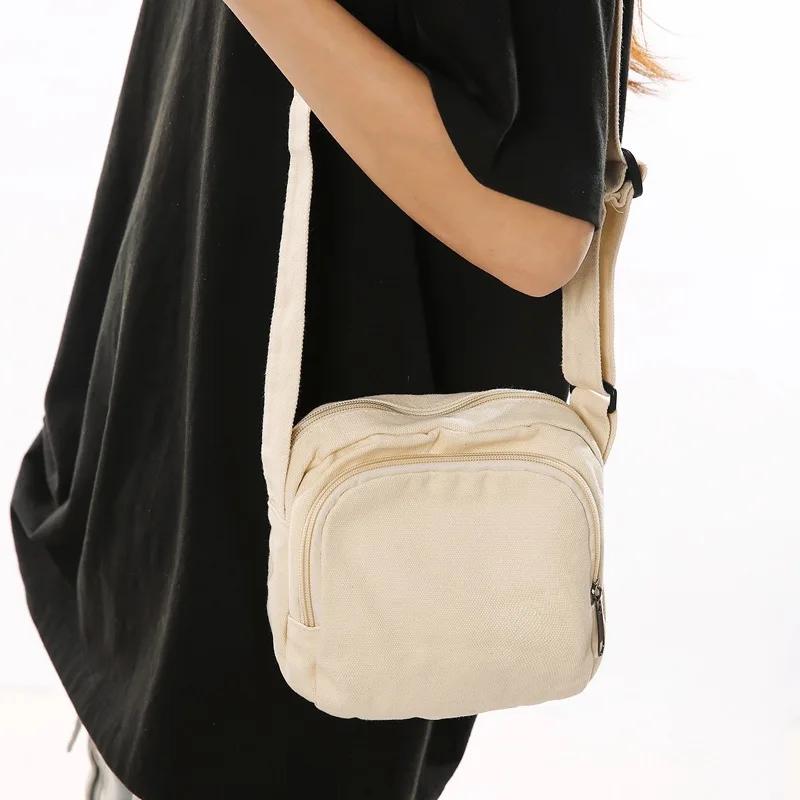 Small monochromatic square bag for women washed canvas shoulder bag for cell phone versatile casual bag