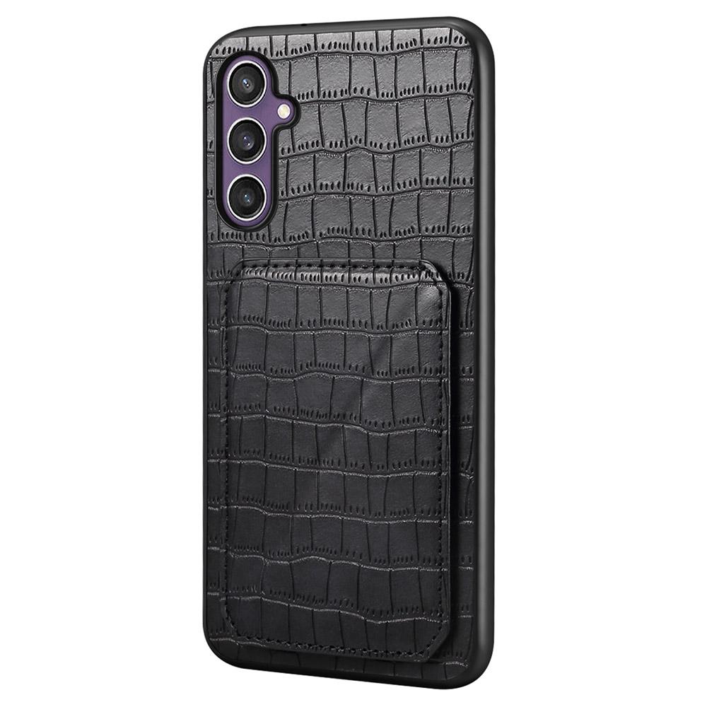 

Чехол для Samsung Galaxy S25 с держателем для карт Кожа+ПК+ТПУ Текстурированная под крокодила задняя крышка Black