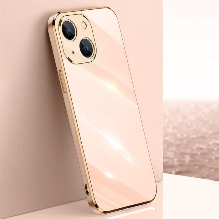 Coque de protection - Rose - pour iPhone 12 Pro Max - Souple - Bordure Or - Antichoc