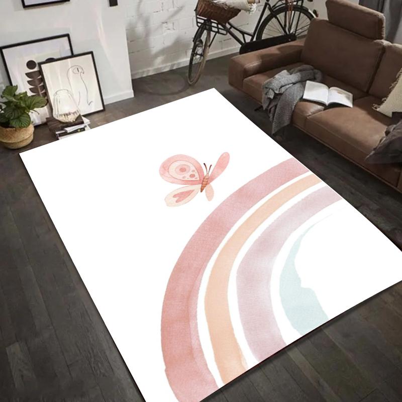 Watercolor Rainbow Cloud Rug with Gold Star - Pastel Pink Decorative Carpet Mat for Living Room Home Decoration Bedroom Decor