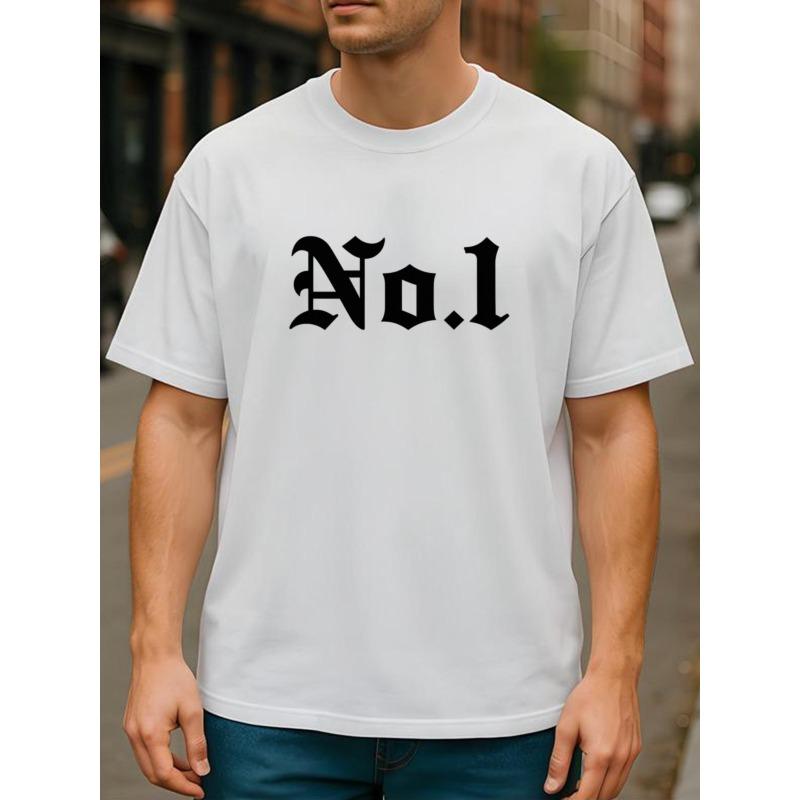 European sizes Simple and Trendy No.1 Gothic Letter Print, Lightweight Round-neck Short-sleeved, Suitable for Outdoor Sports, Weekend Casual Wear