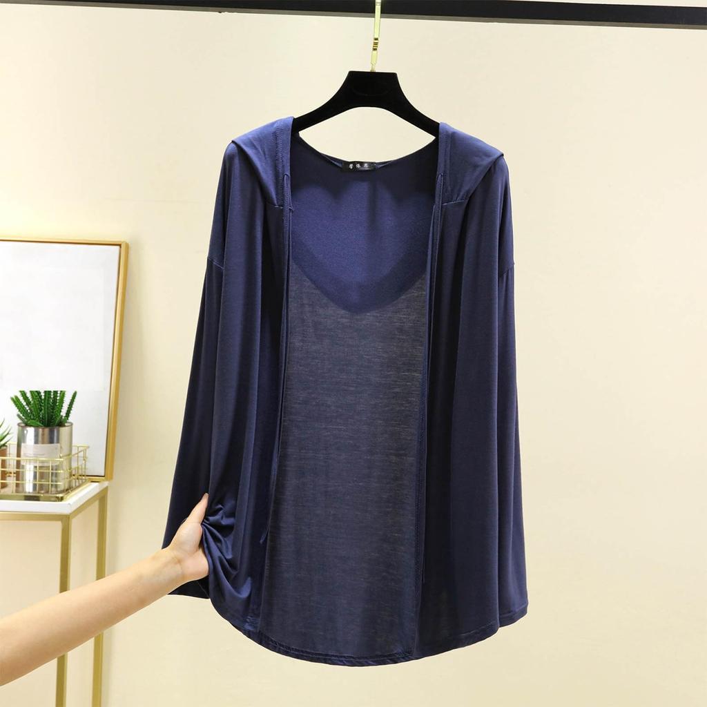 Women's Summer Hooded Long Sleeved Cardigan Oversized Top Shawl Thin Jacket