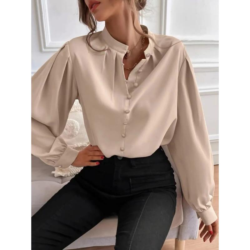 Long Sleeved Single Row Button Loose Women's Top Women's Shirt New Elegant Solid Color Lapel