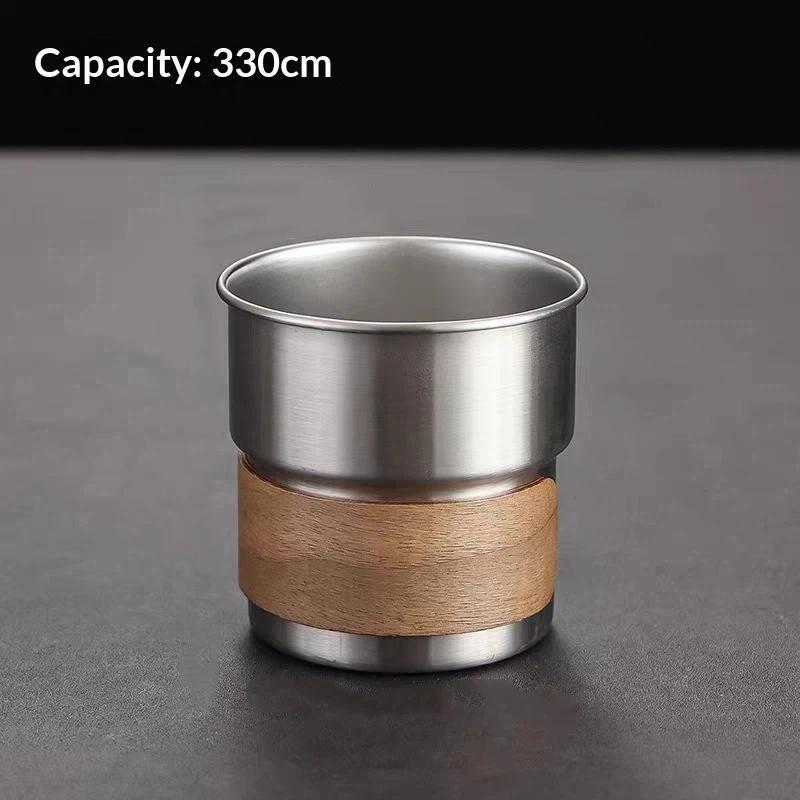 230/330Ml Stainless Steel Camping Mug With Wooden Anti Scald Sleeve Foldable Handle For Hiking Picnic Travel Use