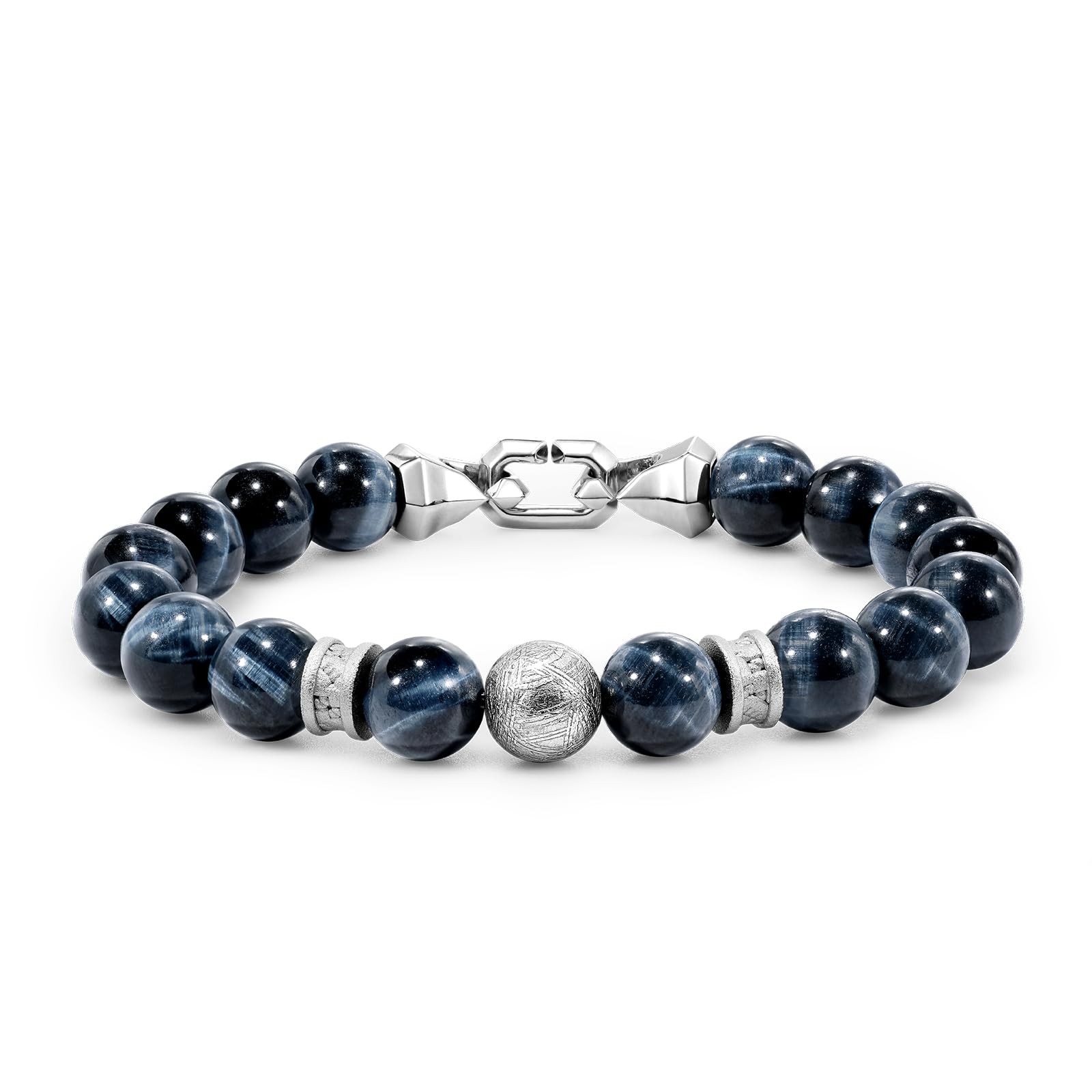 

Swedish Meteorite Bead Bracelet Sterling Silver with Rune Charm and Eye Gift for [AWNL] Men s - Hawk s Stone, Him, 14cm-15cm