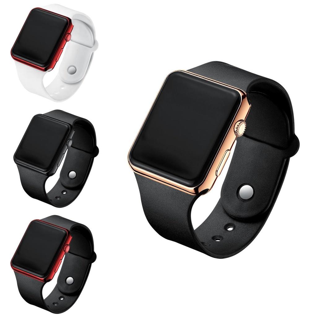 Stylish Unisex Waterproof Led Digital Watch With Night Light Electroplated Sunglasses Pu Strap Square Dial Shell Strap Black