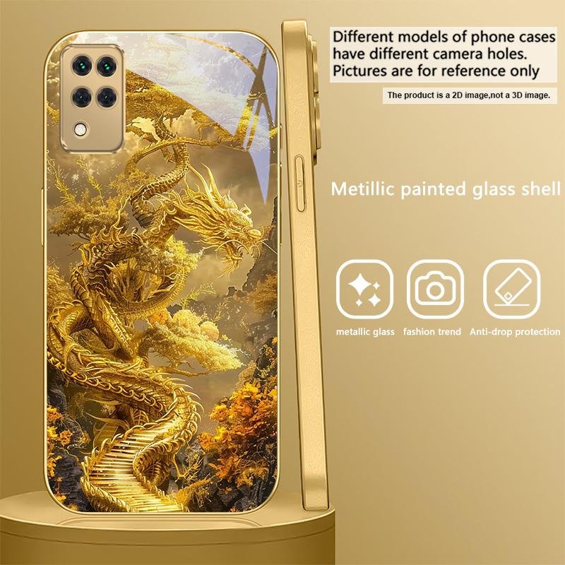 Mythical Golden Dragon For Samsung A 01 52S A04 A05S A10 A12 13 22 23 24 36 42 M02 Note 10 20Ultra 8 9 Golden glass phone case