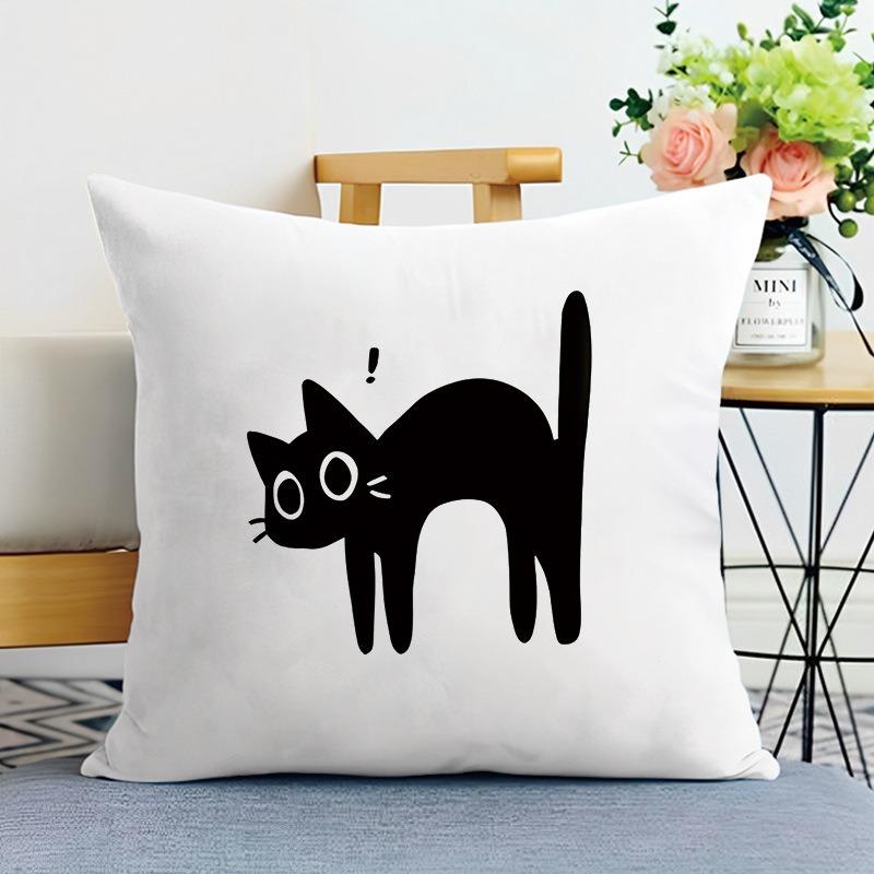 Cartoon Black Cat Print Decorative Pillowcase Bedroom Living Room Square Cushion Pillowcase