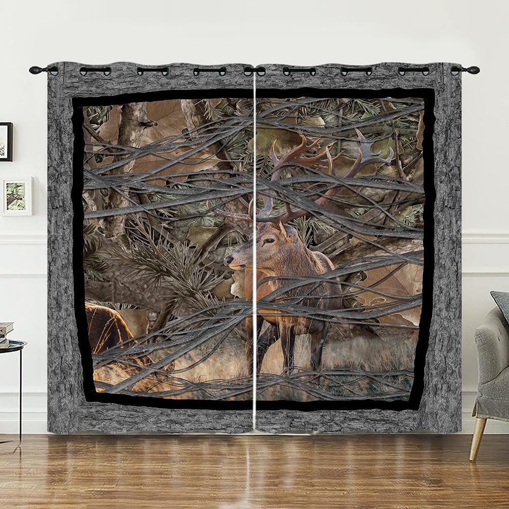 Curtains Animal Deer Pastoral Curtains Digital Printing Blackout Curtains No Punching
