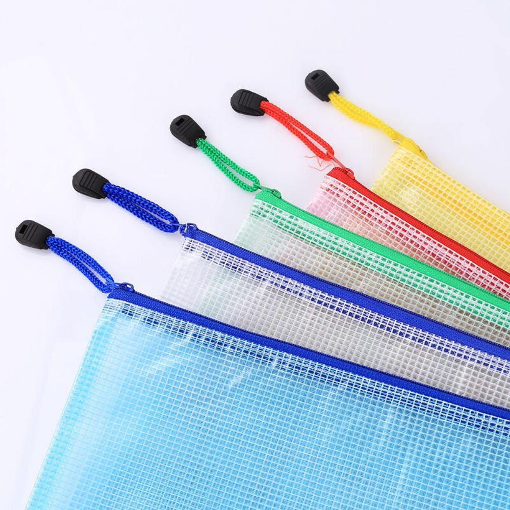 SML PVC Gridding Waterproof Zip Bag Pocket Folder Pouch Filing for Document Pen Filing Stationery Organizer Office School Supply