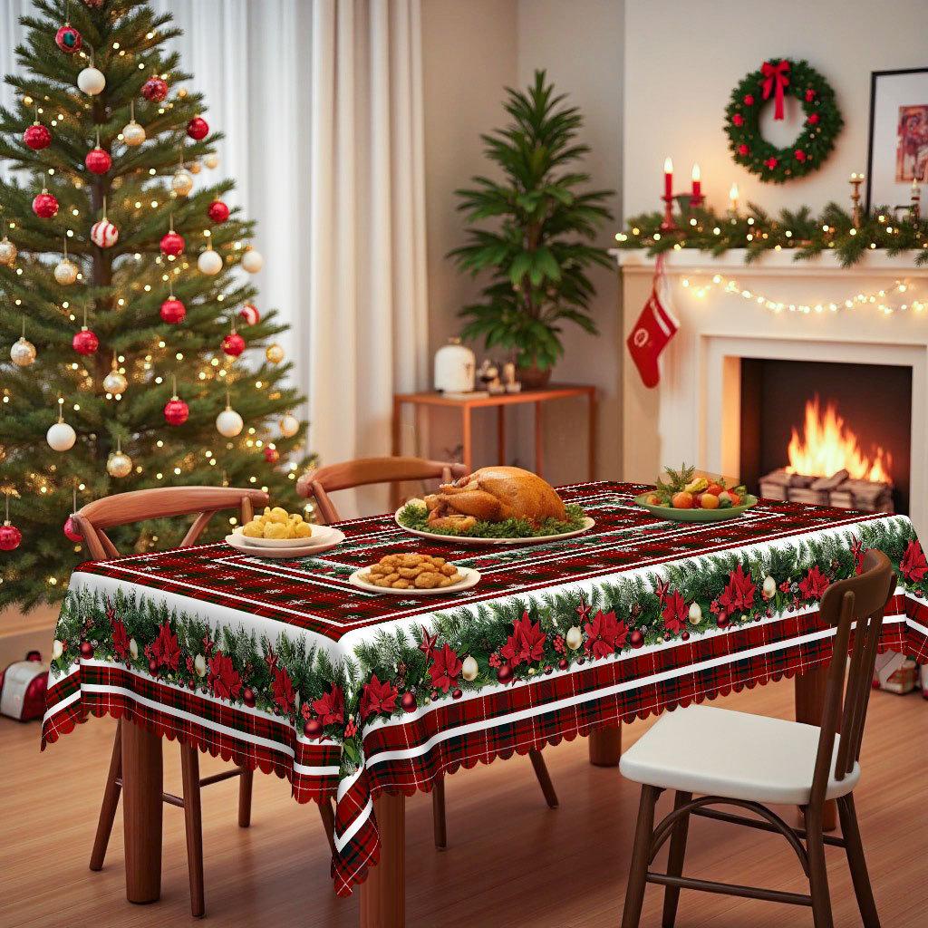 Christmas Rectangular Waterproof Red Christmas Table Cloth, Light Luxury Coffee Table Round Tablecloth, Waterproof Coffee Table Cloth
