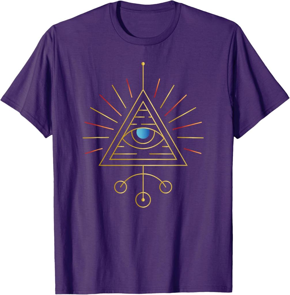 Œil Qui Voit Tout Géométrie Sacrée Occulte Spirituel Yoga T-shirt Graphique Homme Manches Courtes Décontracté Coton T-shirt