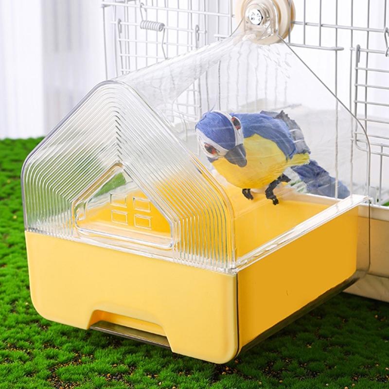 Clear Bird Bath for Cage with Large Space for Parrots and Quakers Easy To Install Bottom Drawer Hanging Bird Bathtub Box