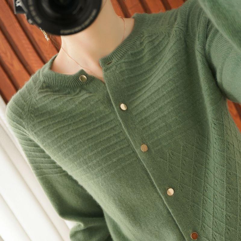 

Весенне-осенний новый вязаный кардиган с круглым вырезом, женский ромбовидный свободный тонкий базовый свитер, универсальная куртка с длинным рукавом One Size