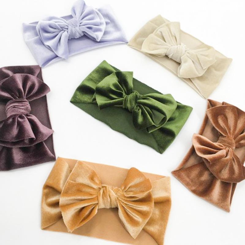 New baby bow headscarf, wide-brimmed gold velvet cute hair accessories for infants and toddlers, princess children's headband.