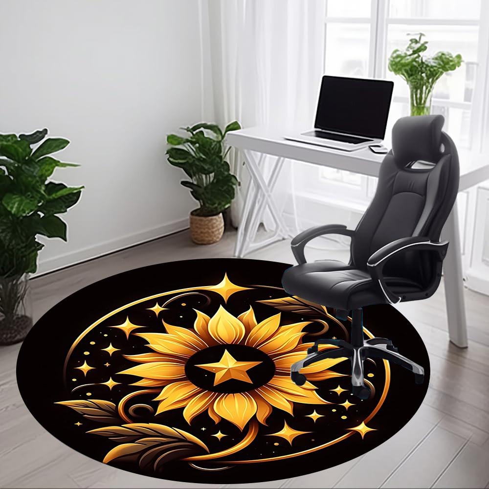 1pc Golden Sunflower Office Round Area Rug, Mat Suitable For Office, Under Office Chairs Bedroom Living Room Home Decor, Room Deco