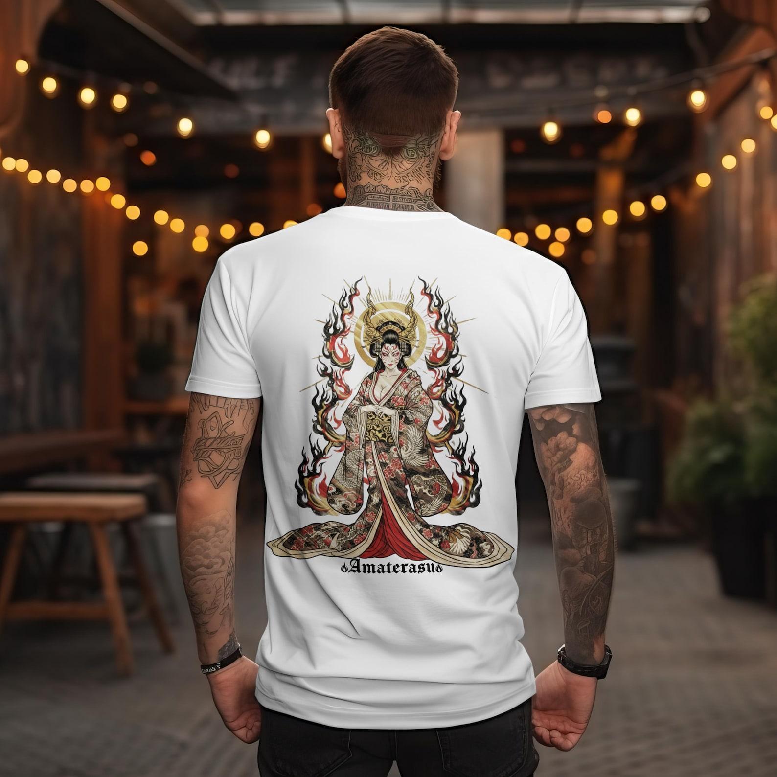 Amaterasu Sun Deity Back Print T-Shirt | Japanese Goddess, Asian Art Anime XL