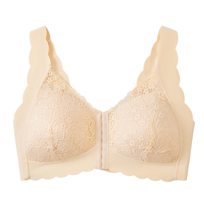Plus Size Wireless Lace Front Buckle Push-Up French Sleep Bra