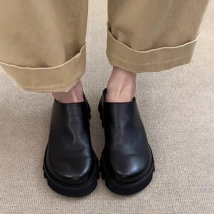 

Туфли Мюли на толстой подошве с большим носком, женские, ретро, кожаные, ленивые биркенштоки, мужские и женские, одного стиля, туфли с внешней сумкой на одной педали 40