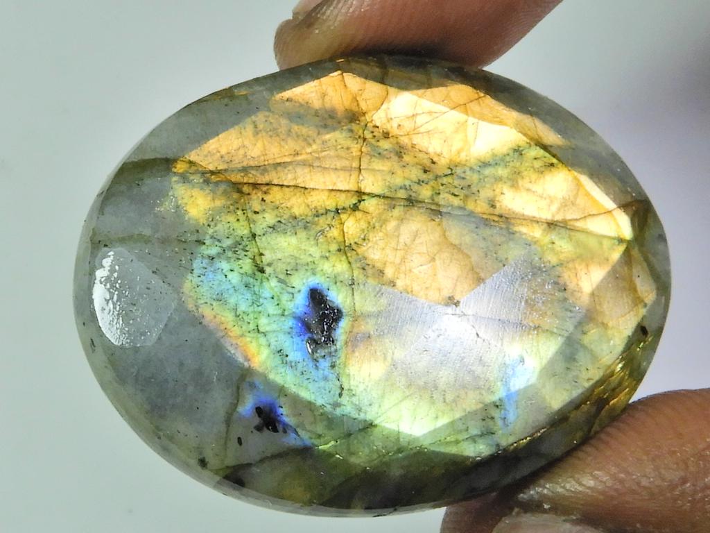 90Cts.NATURAL LABRADORITE CHECKER CUT OVAL LOOSE GEMSTONE CABOCHON 31X43X7MM ET-258