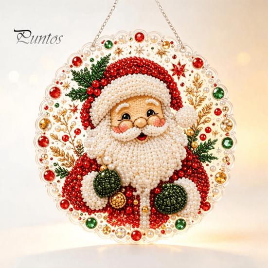 Unique Resin Gem Art Christmas Rhinestone Painting Kit, DIY Wreath Craft for Adults, Double Sparkling Wall Decor Sided Window Ornament, Acrylic