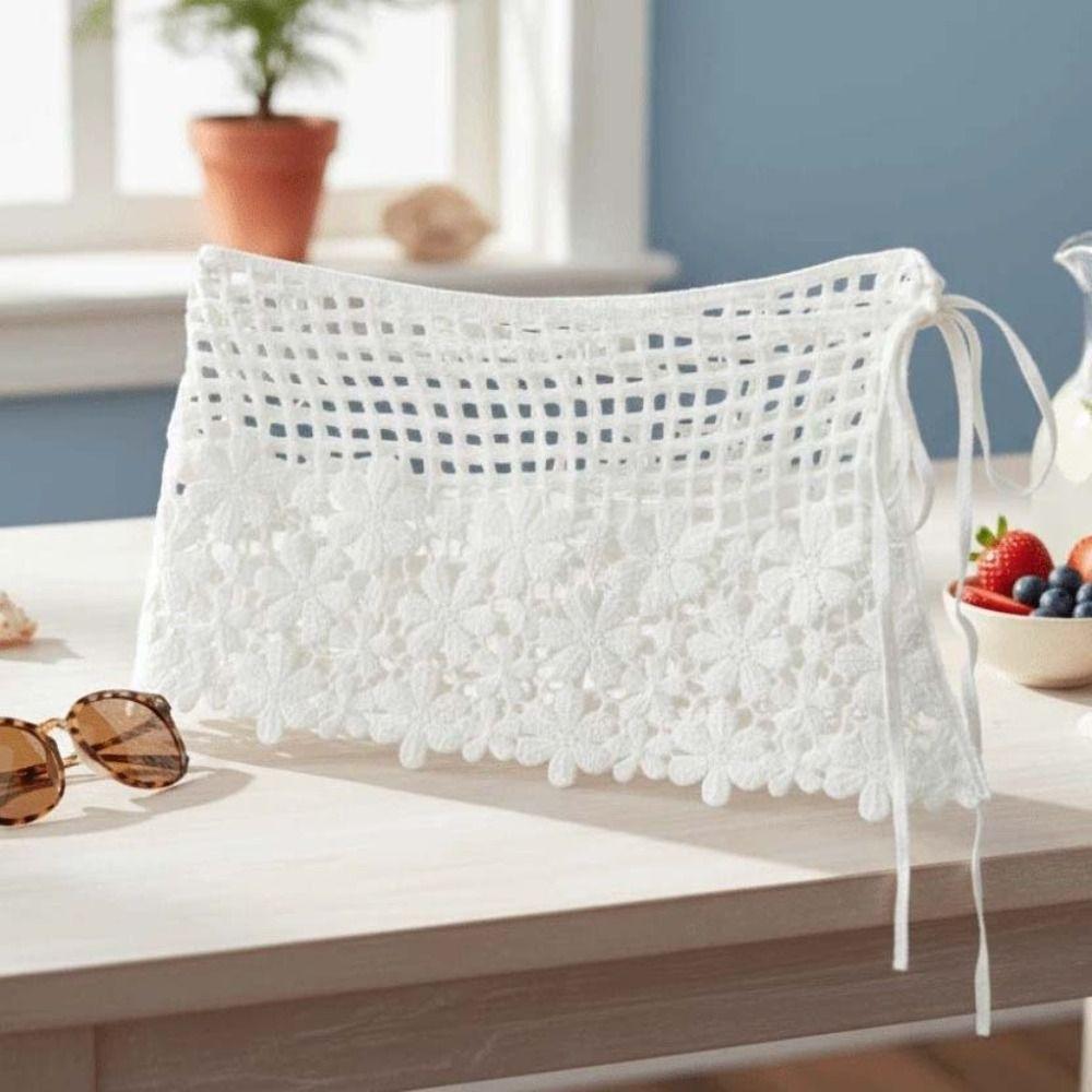 Elegant Crochet Flower Butt Curtain Embroidered Waistband Shoulders Fake Collar Women