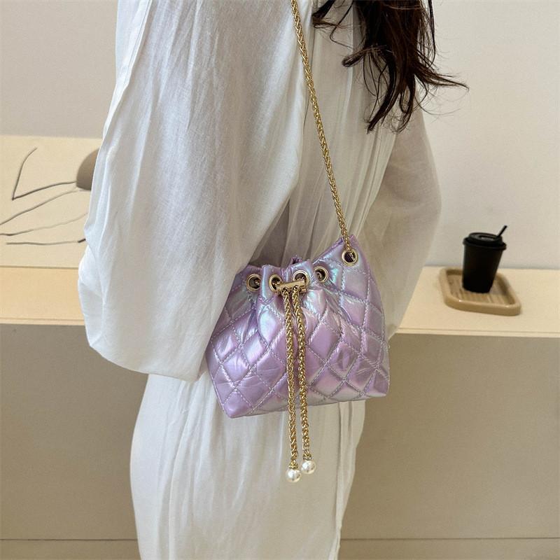 Chic Pu Quilted Chain Shoulder Bag For Everyday Use In Purple And Pink Shades
