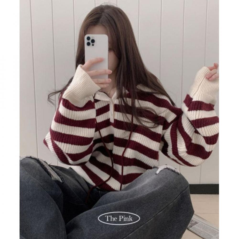 The Pink Oversized Stripe Hand Warmer Hoodie Knit