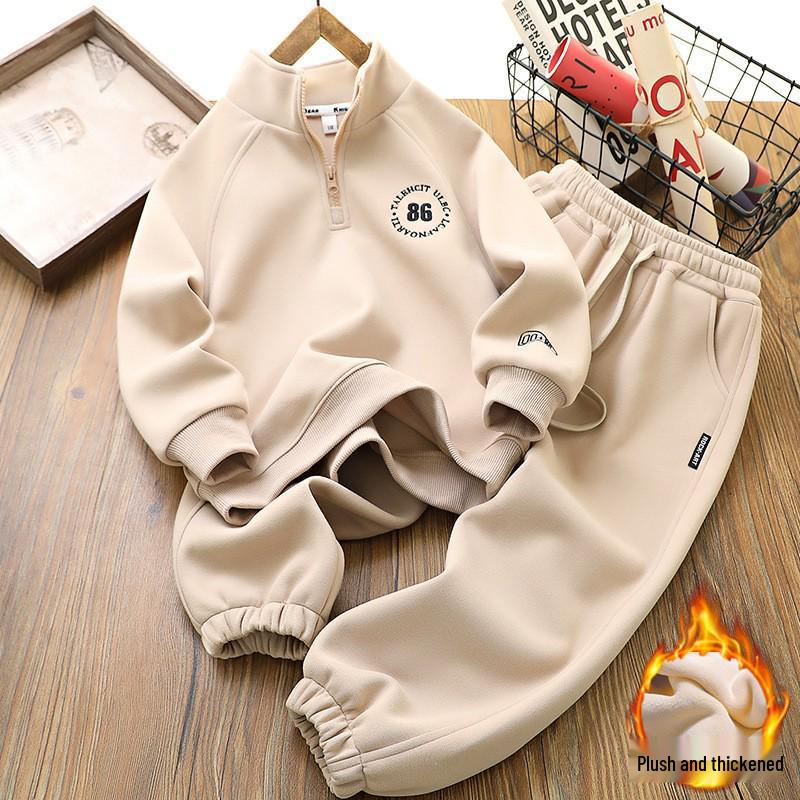 Chlapecká trendy fleecová sportovní souprava - Podzim/Zima 2025: Silná Teplá Dvoudílná Mikina a Tepláky